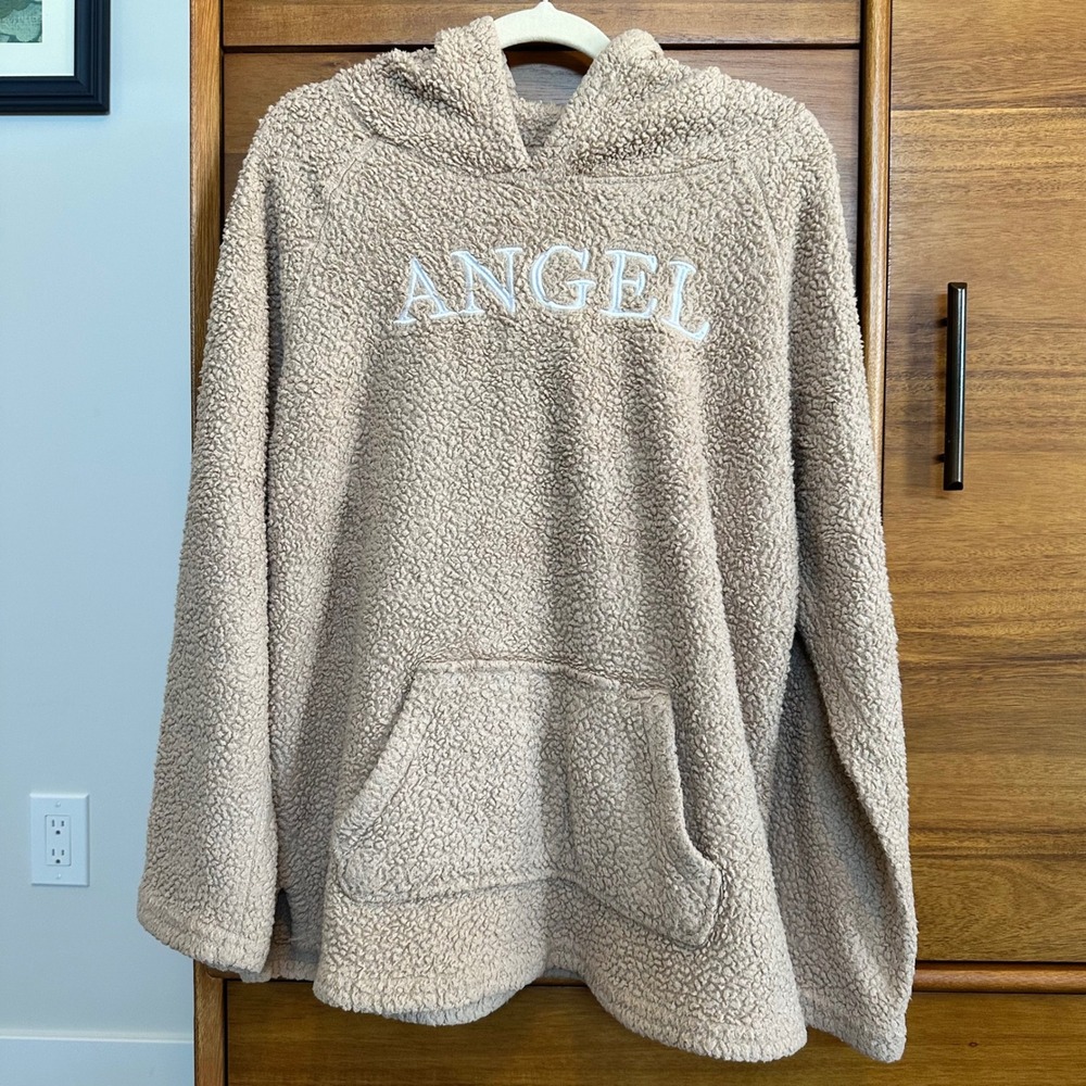 rue21 Angel Sherpa Fleece Hoodie Medium Tan Good Pre-owned